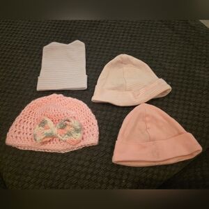 Pink and Multicolor Baby Hat Set